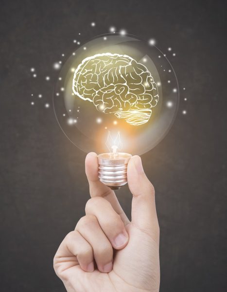 lightbulb brainstorming creative idea abstract icon on business hand.